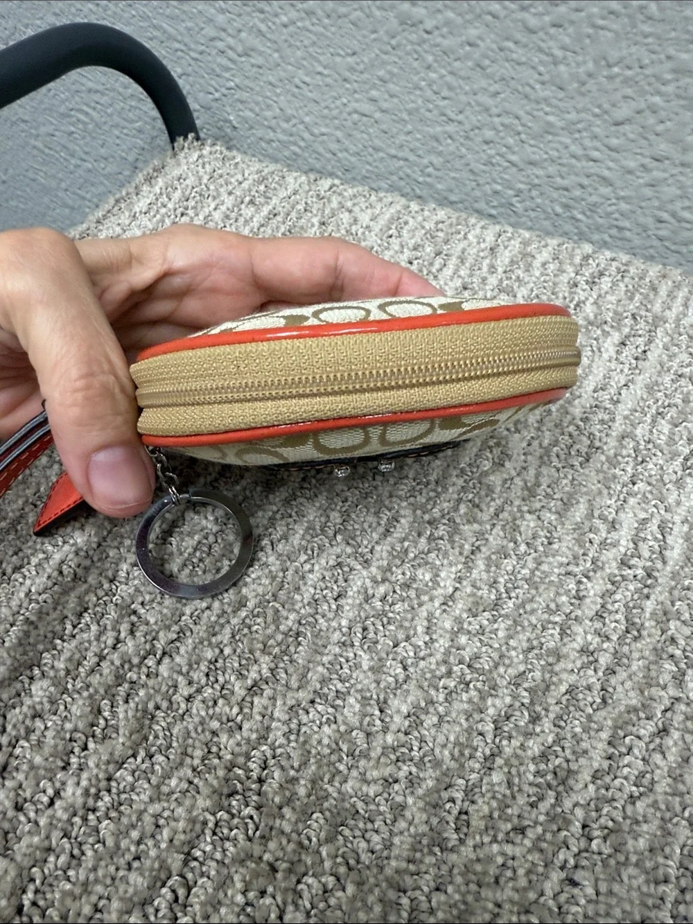 Coach Beige Signature Round Wristlet with Coral Crab 🦀 Appliqué